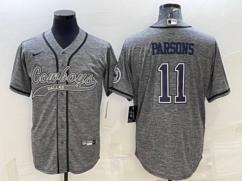 Men's Dallas Cowboys #11 Micah Parsons Grey With Patch Cool Base Stitched Baseball Jersey